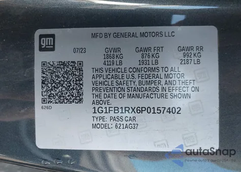 2023 Chevrolet Camaro Rwd 1Lt z USA, uszkodzony, nr VIN 1G1FB1RX6P0157402